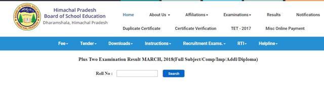 HPBOSE Plus two examination result March 2018. Key in your roll number and click on search to get results.