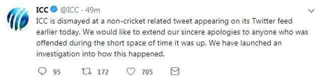 The ICC apologised for the tweet and has promised an inquiry. (Twitter) The ICC apologised for the tweet and has promised an inquiry. (Twitter)