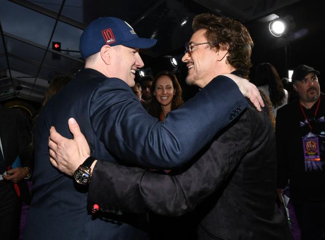 Kevin Feige, President of Marvel Studios and Robert Downey Jr. attends the premiere of Disney and Marvel's Avengers: Infinity War. (AFP) Kevin Feige, President of Marvel Studios and Robert Downey Jr. attends the premiere of Disney and Marvel's Avengers: Infinity War. (AFP)