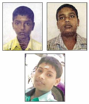 (Clockwise) Saravanna Kumar, Danish Raja K, Santosh K. (HT PHOTO)