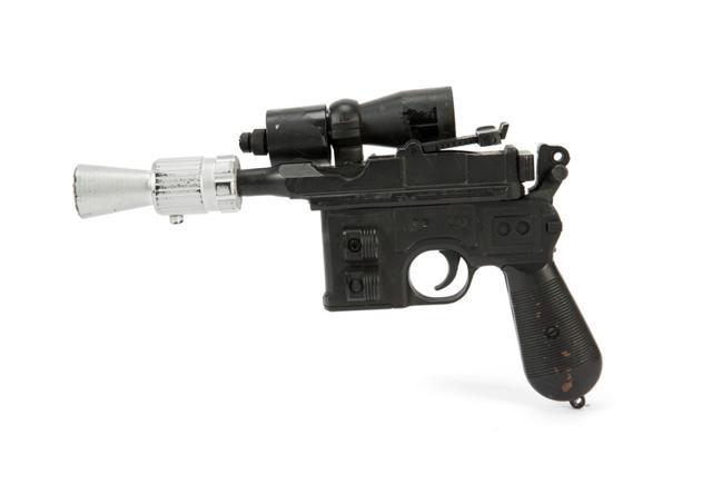 Harrison Ford’s Han Solo hero blaster movie prop used in the original Star Wars trilogy film Episode VI: Return of the Jedi, built on a metal working replica Mauser C96 Broomhandle with additional found parts, greblies and cast resin pieces added on, is shown in this Julien’s Auctions image released on April 24, 2018. (REUTERS) Harrison Ford’s Han Solo hero blaster movie prop used in the original Star Wars trilogy film Episode VI: Return of the Jedi, built on a metal working replica Mauser C96 Broomhandle with additional found parts, greblies and cast resin pieces added on, is shown in this Julien’s Auctions image released on April 24, 2018. (REUTERS)