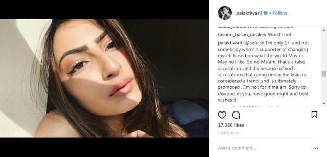 Palak Tiwari’s comment on the post.