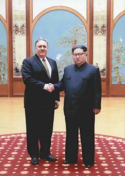 In this photo released by the US Government on April 26, 2018, North Korean leader Kim Jong-Un (R) shakes hands with the former CIA Director, now US Secretary of State, Mike Pompeo in Pyongyang over the 2018 Easter weekend. (AFP) In this photo released by the US Government on April 26, 2018, North Korean leader Kim Jong-Un (R) shakes hands with the former CIA Director, now US Secretary of State, Mike Pompeo in Pyongyang over the 2018 Easter weekend. (AFP)