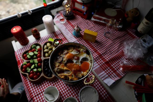 Breakfast prepared by Vasfiye Filiz and Nurcan Guner placed on a table on board the Eastern Express. (REUTERS) Breakfast prepared by Vasfiye Filiz and Nurcan Guner placed on a table on board the Eastern Express. (REUTERS)