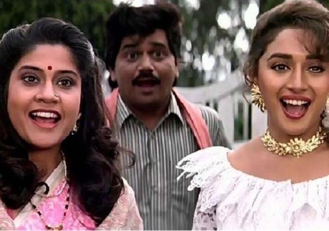 L-R: Madhuri Dixit, Laxmikant Berde, and Renuka Shahane in Hum Aapke Hain Koun..! (1994) L-R: Madhuri Dixit, Laxmikant Berde, and Renuka Shahane in Hum Aapke Hain Koun..! (1994)