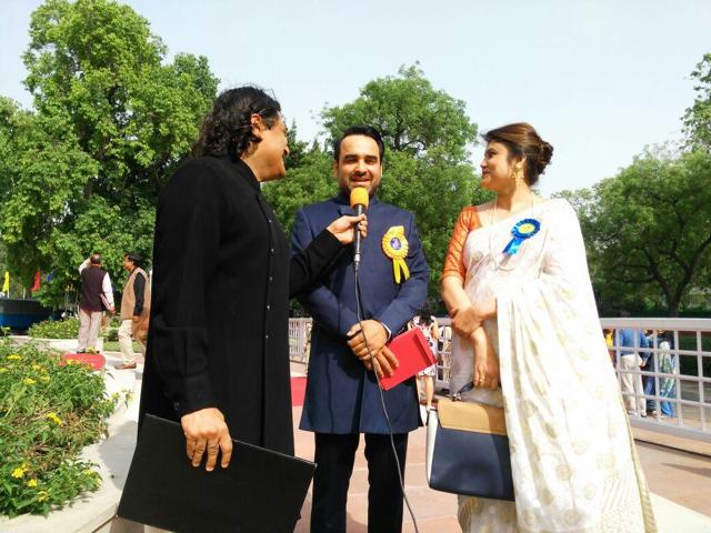Actor Pankaj Tripathi with his wife at the ceremony. (Twitter) Actor Pankaj Tripathi with his wife at the ceremony. (Twitter)