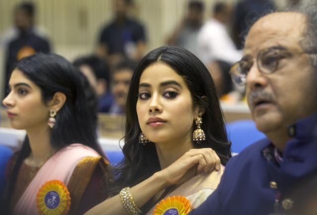 Bollywood Sridevi's husband Boney Kapoor, right, and daughters Janhvi Kapoor, center, and Khushi Kapoor attend the 65th National Film Awards. (AP) Bollywood Sridevi's husband Boney Kapoor, right, and daughters Janhvi Kapoor, center, and Khushi Kapoor attend the 65th National Film Awards. (AP)