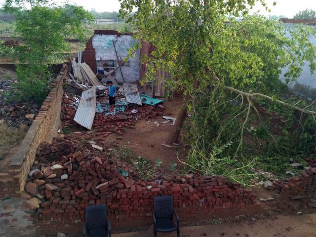 A house destroyed in Bharatpur. (HT Photo) A house destroyed in Bharatpur. (HT Photo)