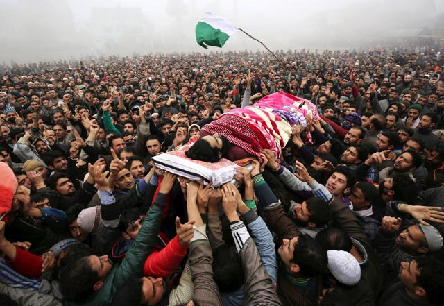 The funeral procession of a militant killed during an encounter with security forces in south Kashmir on November 24, 2015. (Waseem Andrabi/Hindustan Times) The funeral procession of a militant killed during an encounter with security forces in south Kashmir on November 24, 2015. (Waseem Andrabi/Hindustan Times)