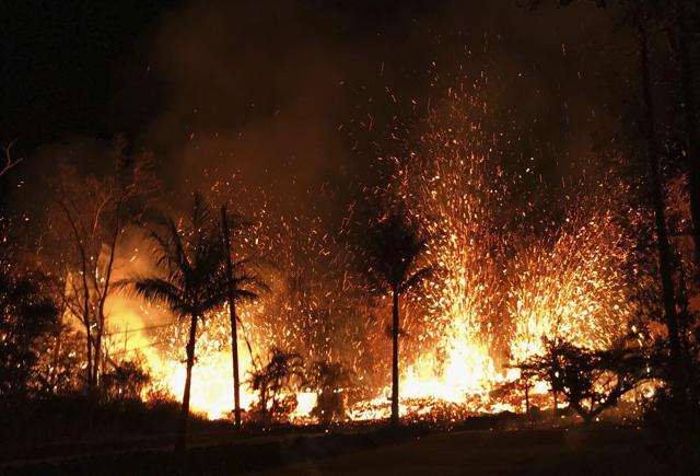 A new fissure erupts in Leilani Estates in Pahoa, Hawaii. (AP Photo via USGS )