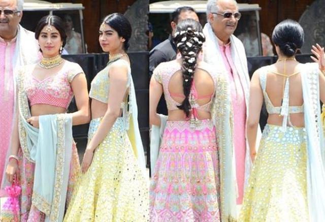Janhvi Kapoor and Khushi Kapoor at Sonam Kapoor wedding with dad Boney.