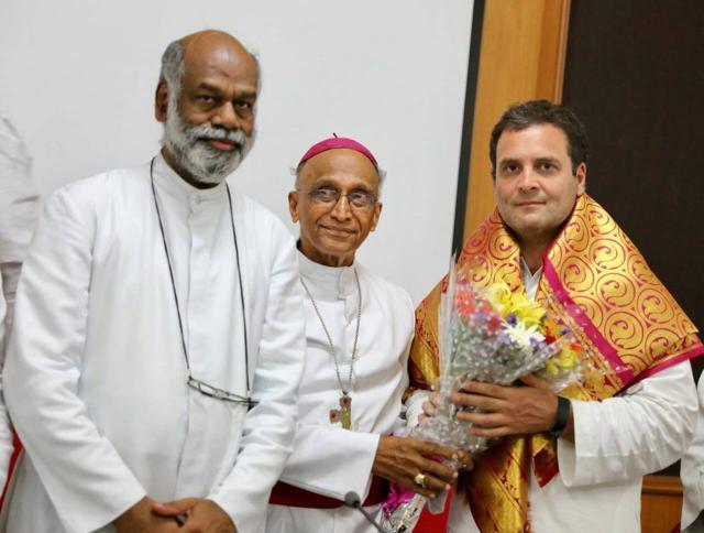 Congress president Rahul Gandhi with the Archbishop of Bengaluru Rev. Dr Bernard Moras. (Congress/Twitter)