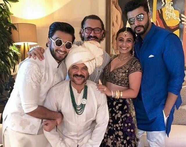 Ranveer Singh, Anil Kapoor, Aamir Khan, Rani Mukerji and Arjun Kapoor at the party.