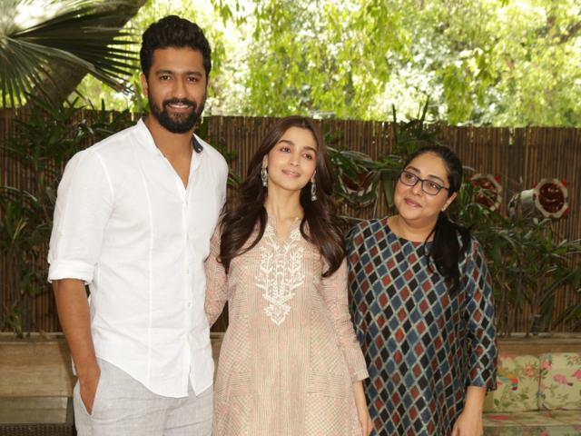 Vicky Kaushal, Alia Bhatt and filmmaker Meghna Gulzar during a press conference organised to promote their upcoming film Raazi in New Delhi on May 8, 2018. (IANS) Vicky Kaushal, Alia Bhatt and filmmaker Meghna Gulzar during a press conference organised to promote their upcoming film Raazi in New Delhi on May 8, 2018. (IANS)
