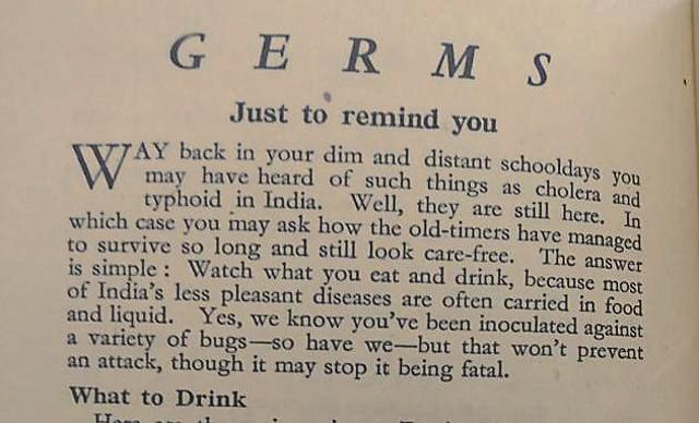 A discalimer about germs in India in one of the guidebooks. (Anshuman Poyrekar/HT) A discalimer about germs in India in one of the guidebooks. (Anshuman Poyrekar/HT)