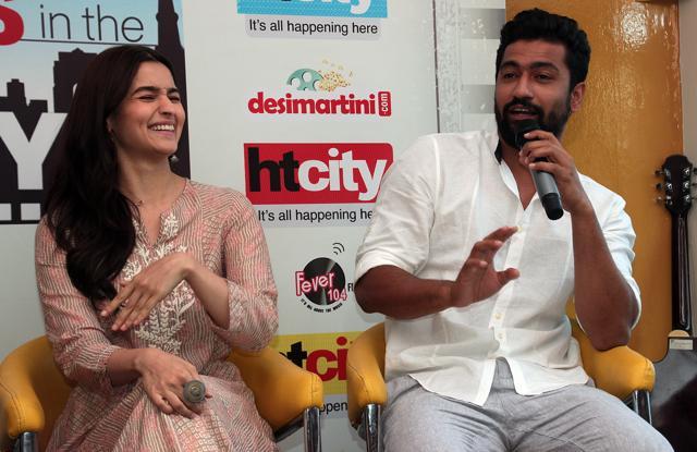 Alia and Vicky share a light moment during HT City Stars In The City. (Shivam Saxena/HT Photo)