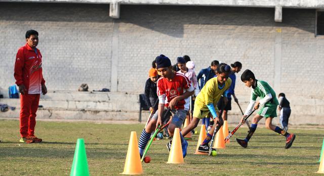 Aspiring players during a training session at Gopal Hockey Academy in Kurali. (Photo: Ravi Kumar/Hindustan Times ) Aspiring players during a training session at Gopal Hockey Academy in Kurali. (Photo: Ravi Kumar/Hindustan Times )