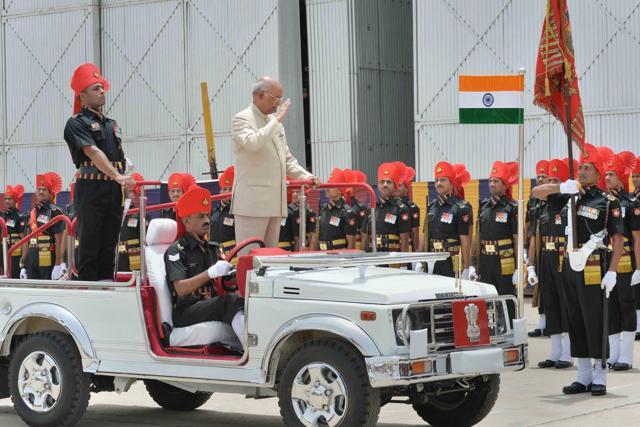 President Ram Nath Kovind reviews a guard of honour on his arrival in Jaipur on Sunday. (PTI) President Ram Nath Kovind reviews a guard of honour on his arrival in Jaipur on Sunday. (PTI)