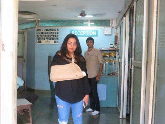 Prarthana Behere fractured her right hand in the accident on Monday. (HT PHOTO)