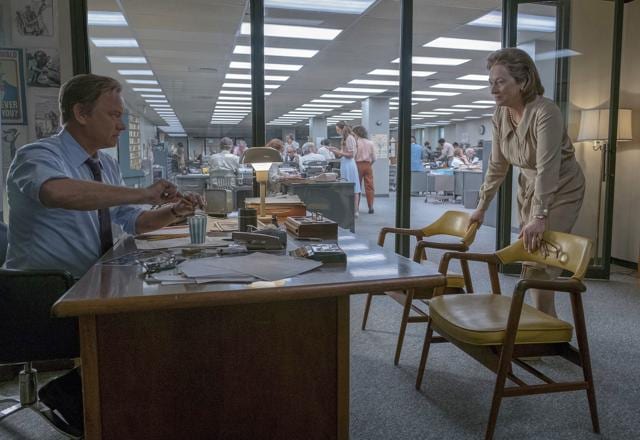 In this image released by 20th Century Fox, Tom Hanks portrays Ben Bradlee, left, and Meryl Streep portrays Katharine Graham in a scene from The Post. (AP)