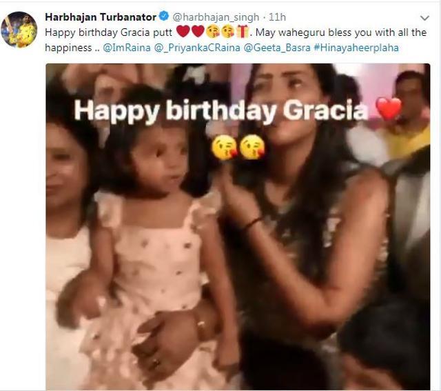 Harbhajan Singh has also wished Suresh Raina’s daughter. (Harbhajan Singh Twitter)