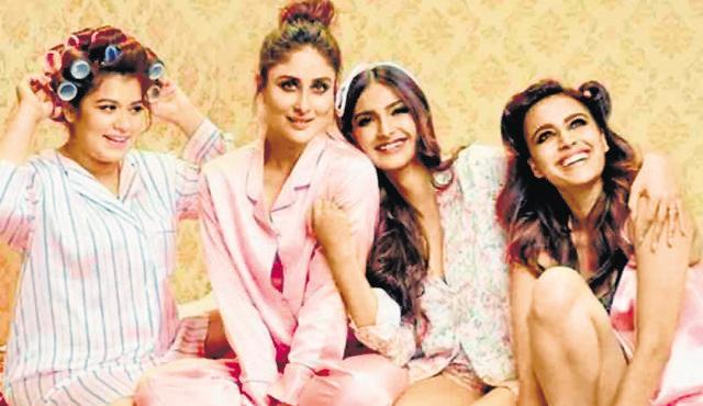 Shikha Talsania, Kareena Kapoor Khan, Sonam Kapoor, and Swara Bhaskar in Veere Di Wedding. Shikha Talsania, Kareena Kapoor Khan, Sonam Kapoor, and Swara Bhaskar in Veere Di Wedding.