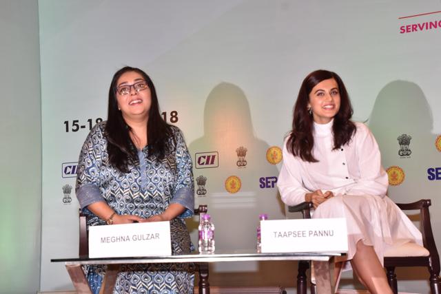Meghna Gulzar and Taapsee Pannu at a panel discussion. (Viral Bhayani)