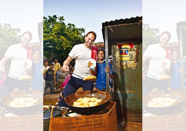 Chef Daniel Humm fried some samosas much to everyone’s delight (Raj K Raj) Chef Daniel Humm fried some samosas much to everyone’s delight (Raj K Raj)