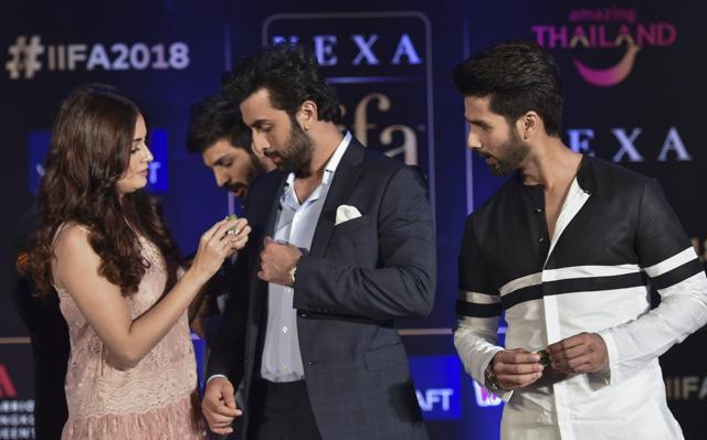 Dia Mirza, Ranbir Kapoor and Shahid Kapoor during a press conference for 19th Edition of IIFA Weekend & Awards 2018, in New Delhi. (PTI) Dia Mirza, Ranbir Kapoor and Shahid Kapoor during a press conference for 19th Edition of IIFA Weekend & Awards 2018, in New Delhi. (PTI)