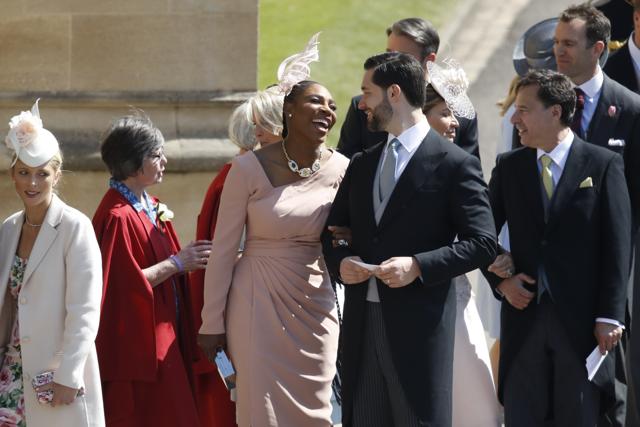 Serena Williams and her husband Alexis Ohanian arrive for the wedding ceremony of Prince Harry and Meghan Markle at St. Georges Chapel in Windsor Castle in Windsor. (AP) Serena Williams and her husband Alexis Ohanian arrive for the wedding ceremony of Prince Harry and Meghan Markle at St. Georges Chapel in Windsor Castle in Windsor. (AP)