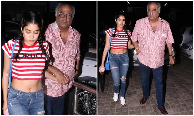 Daddy’s girl: Janhvi Kapoor with her father Boney Kapoor at PVR Juhu, Mumbai. (Viral Bhayani) Daddy’s girl: Janhvi Kapoor with her father Boney Kapoor at PVR Juhu, Mumbai. (Viral Bhayani)
