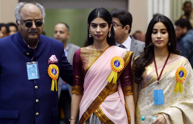 Boney Kapoor (L), and his daughters Janhvi (R) and Khushi Kapoor look on during the 65th National Film Awards ceremony in New Delhi on May 3, 2018. (AFP) Boney Kapoor (L), and his daughters Janhvi (R) and Khushi Kapoor look on during the 65th National Film Awards ceremony in New Delhi on May 3, 2018. (AFP)