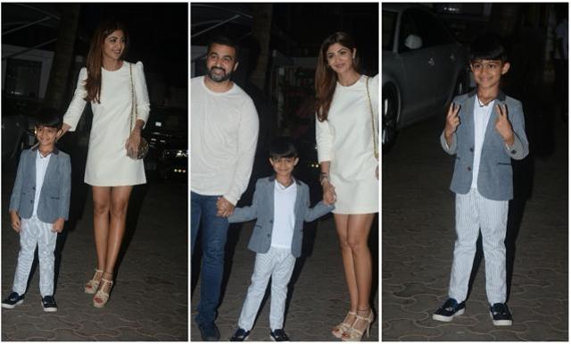 Shilpa Shetty poses with family on her son’s birthday celebration in Mumbai. (Viral Bhayani) Shilpa Shetty poses with family on her son’s birthday celebration in Mumbai. (Viral Bhayani)