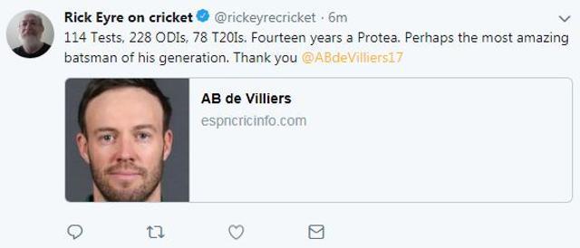 AB de Villiers had played international cricket for South Africa for 14 years. (Twitter)