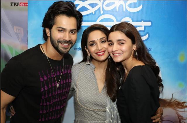 Happy to be together: Madhuri, Alia and Varun.