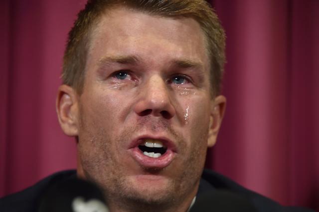 David Warner cries as he speaks at a press conference at the Sydney Cricket Ground on March 31, 2018, after his return from South Africa. (AFP) David Warner cries as he speaks at a press conference at the Sydney Cricket Ground on March 31, 2018, after his return from South Africa. (AFP)