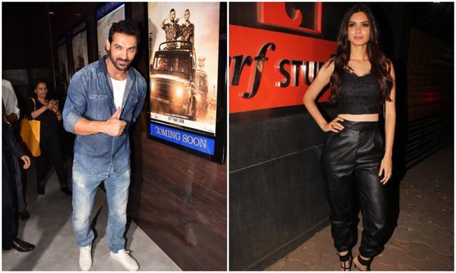 John Abraham and Diana Penty at Parmanu screening at Yashraj Studio. (Viral Bhayani)