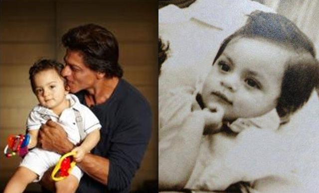 That is AbRam with his dad (l) and SRK as a baby (r). That is AbRam with his dad (l) and SRK as a baby (r).