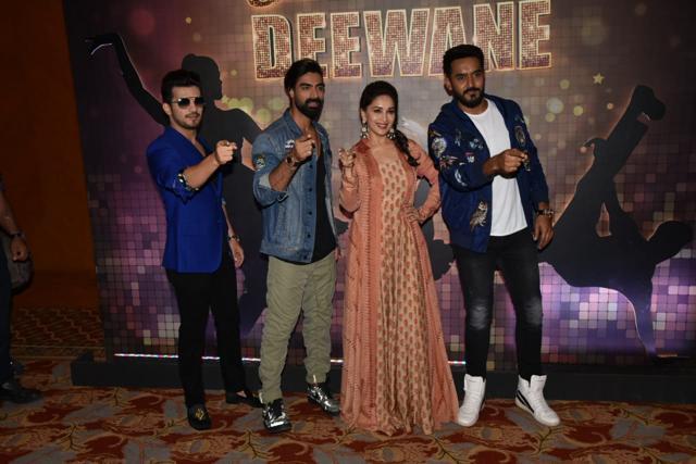 Judges Madhuri,Shashank, Tushar and host Arjun at the launch of the show. (Viral Bhayani) Judges Madhuri,Shashank, Tushar and host Arjun at the launch of the show. (Viral Bhayani)