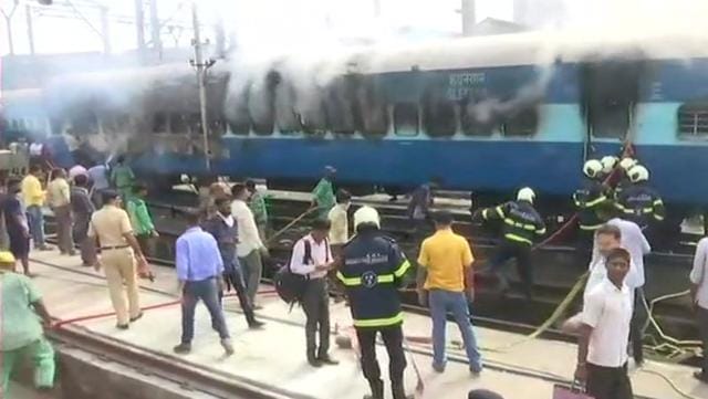A fire broke out in a coach of a train parked at Chhatrapati Shivaji Terminus (CST) railway yard. (ANI Photo) A fire broke out in a coach of a train parked at Chhatrapati Shivaji Terminus (CST) railway yard. (ANI Photo)