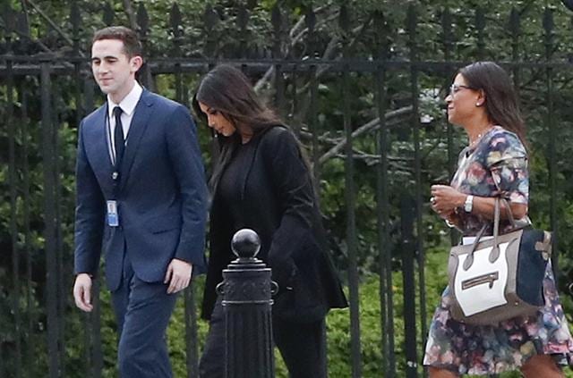 Kim Kardashian, centre, arrives with her attorney Shawn Chapman Holley at the security entrance of the White House in Washington. (AP) Kim Kardashian, centre, arrives with her attorney Shawn Chapman Holley at the security entrance of the White House in Washington. (AP)