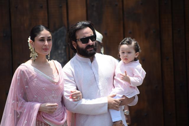 Kareena Kapoor Khan along with her husband Saif Ali Khan and son Taimur during wedding ceremony of Sonam Kapoor and Anand Ahuja in Mumbai on May 8, 2018. (IANS) Kareena Kapoor Khan along with her husband Saif Ali Khan and son Taimur during wedding ceremony of Sonam Kapoor and Anand Ahuja in Mumbai on May 8, 2018. (IANS)