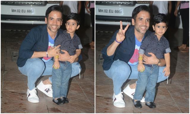 Tusshar Kapoor with his bundle of joy, Lakkshya. (Viral Bhayani) Tusshar Kapoor with his bundle of joy, Lakkshya. (Viral Bhayani)