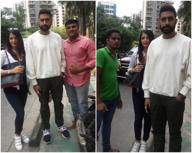 Aishwarya Rai Bachchan and Abhishek were seen posing with fans. (Viral Bhayani) Aishwarya Rai Bachchan and Abhishek were seen posing with fans. (Viral Bhayani)