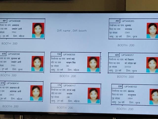 A slide from the Congress presentation to the EC showing a voter with multiple names. (HT Photo)
