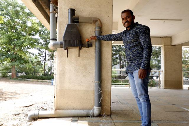 The society paid  ₹1.5 lakh to  ₹2 lakh for both the rainwater harvesting systems. The move has improved bore well water levels tremendously. (Rahul Raut/HT PHOTO)