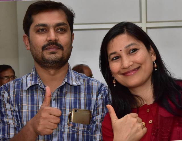 Ekta Shekhar with husband Ravi. (HT Photo)