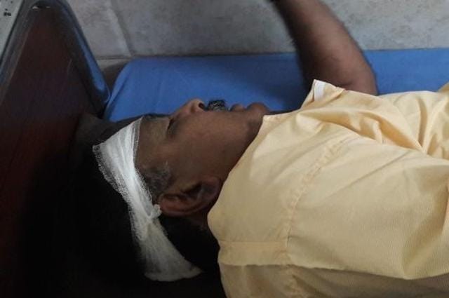 Shivaji Awate, senior inspector of Kopar Khairane police station, suffered a head injury and has been admitted to hospital. (Bachchan Kumar) Shivaji Awate, senior inspector of Kopar Khairane police station, suffered a head injury and has been admitted to hospital. (Bachchan Kumar)