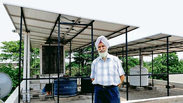 PEDDLING POWER: Retired police officer NS Randhawa sells all the electricity he generates to the grid. (Keshav Singh/HT) PEDDLING POWER: Retired police officer NS Randhawa sells all the electricity he generates to the grid. (Keshav Singh/HT)