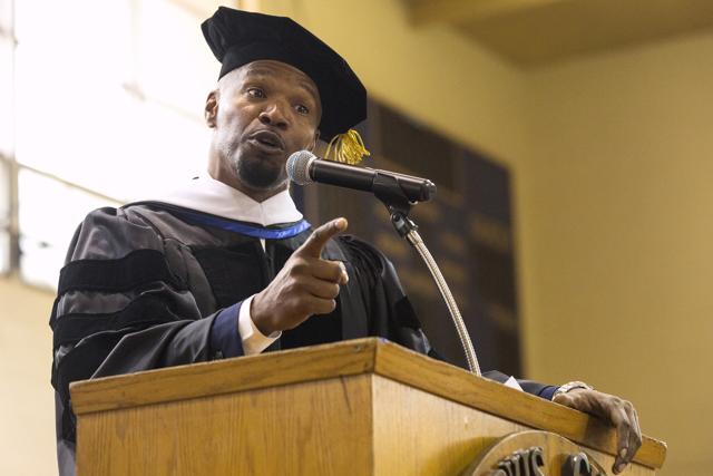 Jamie Foxx speaks during Jarvis Christian College's commencement. (AP) Jamie Foxx speaks during Jarvis Christian College's commencement. (AP)